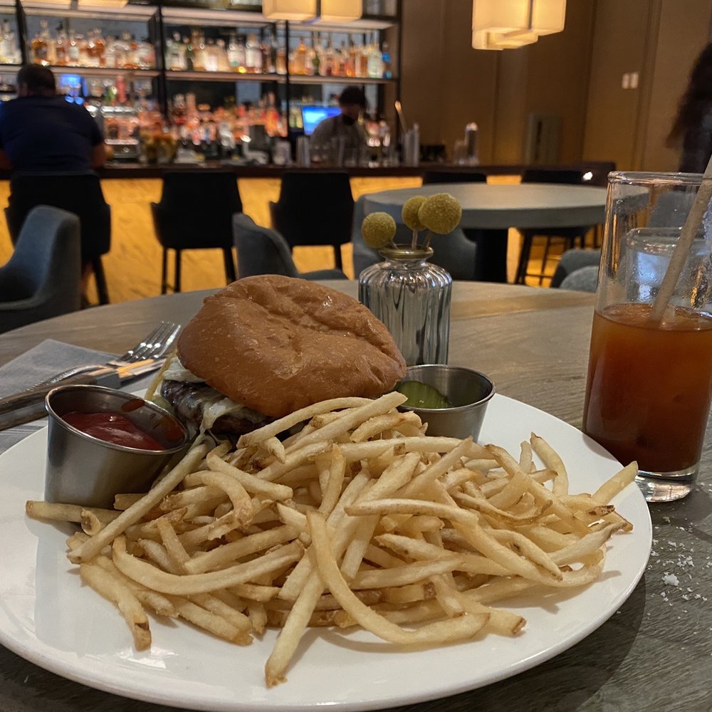 Corinne Austin - Brush Creek Wagyu Burger (shoestring fries were rubbery and cold) - New American Near Me - Austin, Texas Corinne Austin - Brush Creek Wagyu Burger (shoestring fries were rubbery and cold) - New American Near Me - Austin, Texas