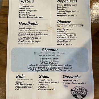 Salty Pearl Raw Bar - Food menu - Seafood Near Me - Pensacola, Florida