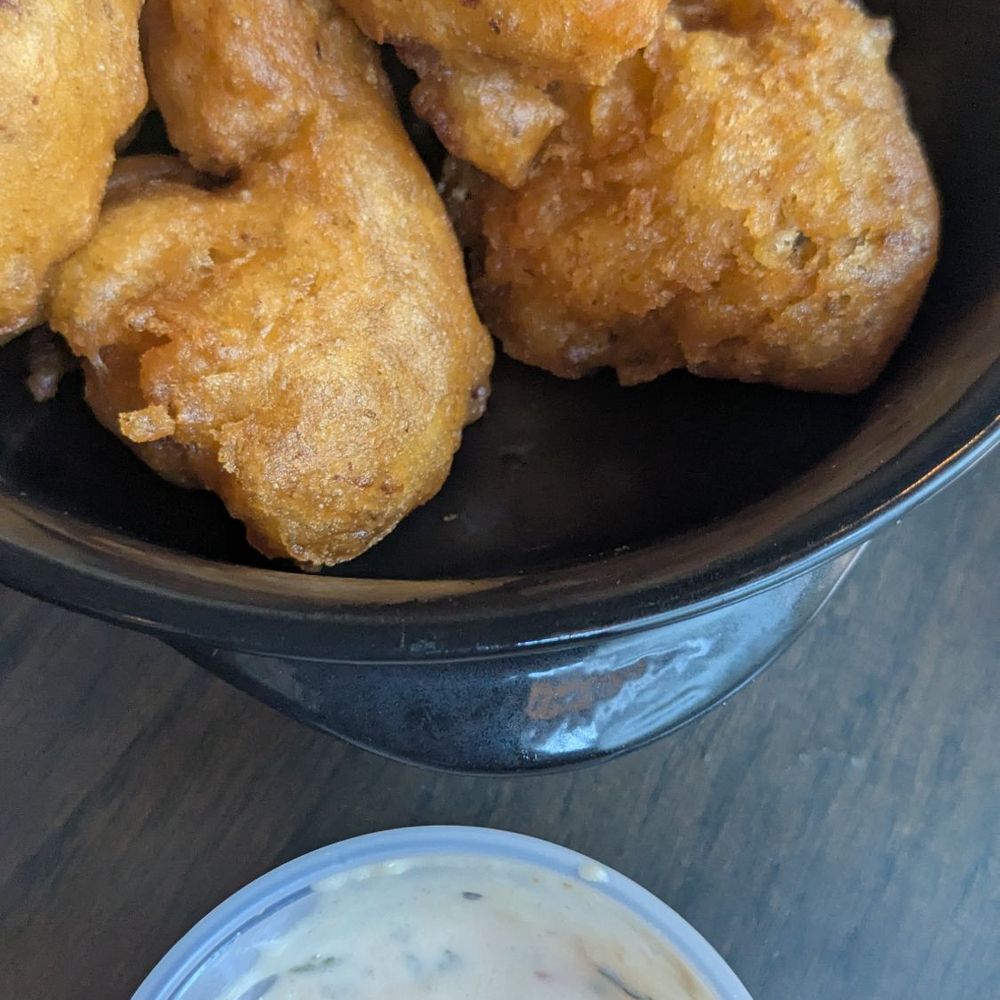 Schermerhorn's Seafood - RI clam cakes with a dipping sauce ! - Seafood Markets Near Me - Holyoke, Massachusetts