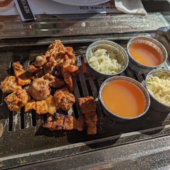 New York K-BBQ - Bowls of steamed egg and corn cheese sitting next to the grilled meat - Korean Near Me - New York, New York New York K-BBQ - Bowls of steamed egg and corn cheese sitting next to the grilled meat - Korean Near Me - New York, New York