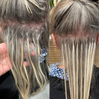 Kristi Eddo - MVMNT A Salon - Grown out keratin extensions versus brand new set. - Hair Salons Near Me - Encinitas, California Kristi Eddo - MVMNT A Salon - Grown out keratin extensions versus brand new set. - Hair Salons Near Me - Encinitas, California