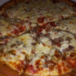 1/2 Hawaiian 1/2 Italian Beef with giardinara. Delicious pan pizza.