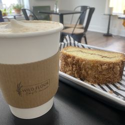 Wild Flour Baking - Signature latte and coffee cake.