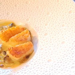 Lysverket - Scallops from Sotra with yellow trumpet mushrooms and smoked paprika 2023 10 03. M1.