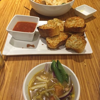 Noodles and Company - Thai curry side soup, cheesy bread and Penne Pasta with Shrimp. - Noodles Near Me - Springfield, Virginia Noodles and Company - Thai curry side soup, cheesy bread and Penne Pasta with Shrimp. - Noodles Near Me - Springfield, Virginia