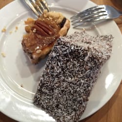 Darfield Bakery - Lamington with an almost eaten caramel pecan tart