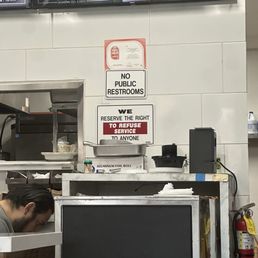 NO PUBLIC RESTROOM sign posted I understand that, but I'm a customer. Anyways food is 6 out of 10. NO PUBLIC RESTROOM sign posted I understand that, but I'm a customer. Anyways food is 6 out of 10.