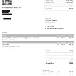 Invoice for repair that was not fully fixed.