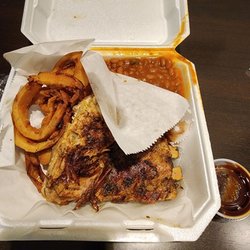 Phat Daddy's on da Tracks - Rosemary Ribs, Onion Rings, Baked Beans