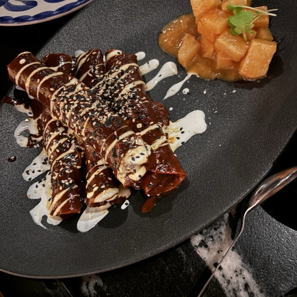 Don Artemio - Cheese taquito appetizer with mole and sweet potato - Mexican Near Me - Fort Worth, Texas