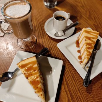 Fat Olives - Creme Brulee Cheesecake with Vanilla Latte and/or Espresso shot. - Pizza Near Me - Flagstaff, Arizona Fat Olives - Creme Brulee Cheesecake with Vanilla Latte and/or Espresso shot. - Pizza Near Me - Flagstaff, Arizona
