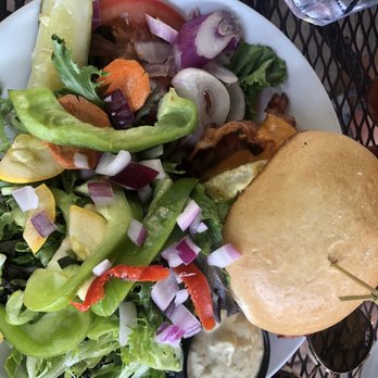 MeMe's Cafe - Bacon Egg Burger with side salad - American Near Me - Springdale, Utah MeMe's Cafe - Bacon Egg Burger with side salad - American Near Me - Springdale, Utah