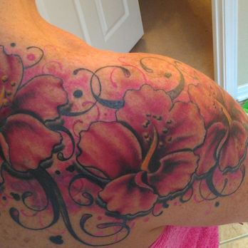 Texas Body Art - Hibiscus flowers... cover up - Tattoo Near Me - Houston, Texas Texas Body Art - Hibiscus flowers... cover up - Tattoo Near Me - Houston, Texas