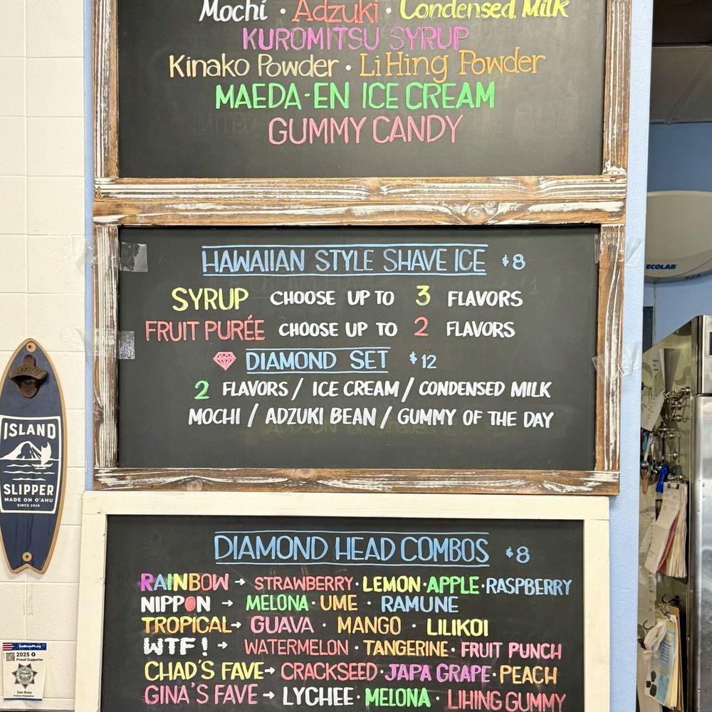 Diamond Head General Store - 09.13.25 shave ice flavors and toppings - Hawaiian Near Me - San Bruno, California Diamond Head General Store - 09.13.25 shave ice flavors and toppings - Hawaiian Near Me - San Bruno, California