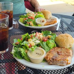 Novios Cafe - Caesar salad with salmon. Cold brew coffee.