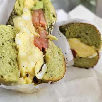 Proper Bagel - Pesto and egg breakfast sandwich on spinach everything - Bagels Near Me - Nashville, Tennessee Proper Bagel - Pesto and egg breakfast sandwich on spinach everything - Bagels Near Me - Nashville, Tennessee