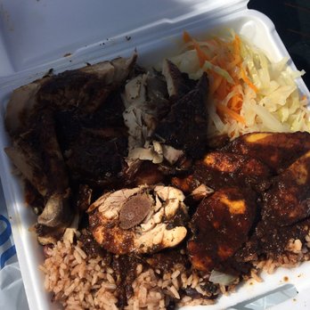 Flames - Jerk chicken, plantains, rice n peas and cabbage - Caribbean Near Me - Providence, Rhode Island