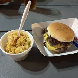 Smash burger + Mac and cheese seemed baked Smash burger + Mac and cheese seemed baked