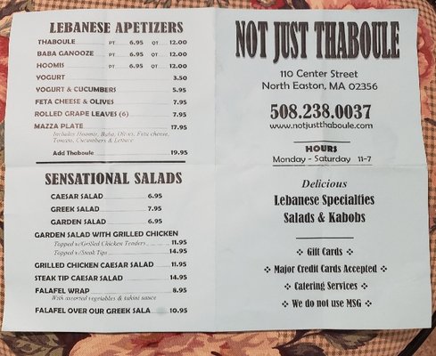 Menu photo 1 Not Just Thaboule Easton, MA