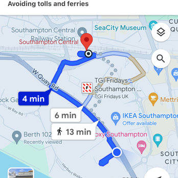 Southampton Central - Map showing route to station from port - Train Stations Near Me - Southampton, STH