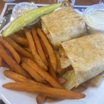 Brandywine Diner - Buffalo Chicken Wrap and Sweet Potato Fries - Breakfast & Brunch Near Me - Wilmington, Delaware