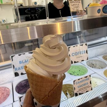 Vineyard Scoops - Soft serve vanilla and coffee, on a waffle cone. - Ice Cream & Frozen Yogurt Near Me - Edgartown, Massachusetts Vineyard Scoops - Soft serve vanilla and coffee, on a waffle cone. - Ice Cream & Frozen Yogurt Near Me - Edgartown, Massachusetts