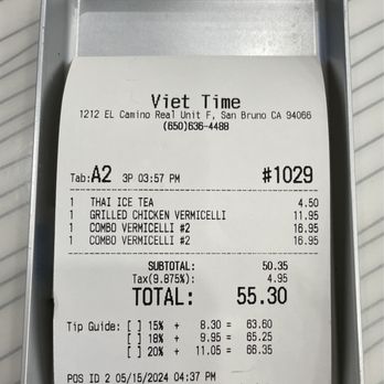 Viet Time - Check please :) 5/15/24 - Vietnamese Near Me - San Bruno, California Viet Time - Check please :) 5/15/24 - Vietnamese Near Me - San Bruno, California