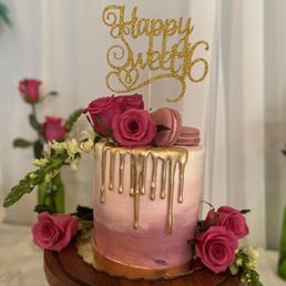 a pink and gold birthday cake a pink and gold birthday cake