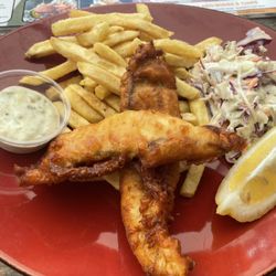 Fatboy's Cafe - Barramundi & chips with coleslaw (supposed to be salad)