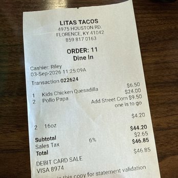 Litas Tacos - Price example - Tacos Near Me - Florence, Kentucky Litas Tacos - Price example - Tacos Near Me - Florence, Kentucky