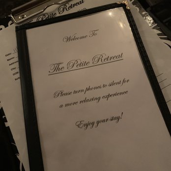 The Petite Retreat - Menu with the available beverages inside - Day Spas Near Me - Houston, Texas