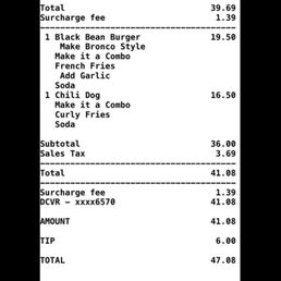 3% surcharge for using card