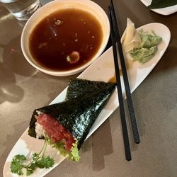 Yang Sushi and Fusion - Spicy tuna had roll & bowl of soy sauce