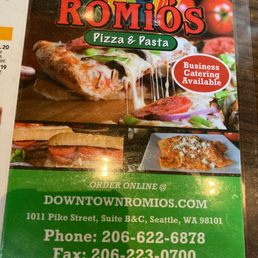 Romio's Pizza Menu Romio's Pizza Menu