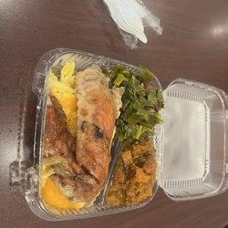Baked Turkey Wing, Macaroni & Cheese, Collard Greens, Candied Yams