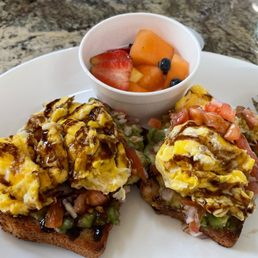 Take out: avocado toast with scrambled eggs (instead of poached) on gluten free toast Take out: avocado toast with scrambled eggs (instead of poached) on gluten free toast