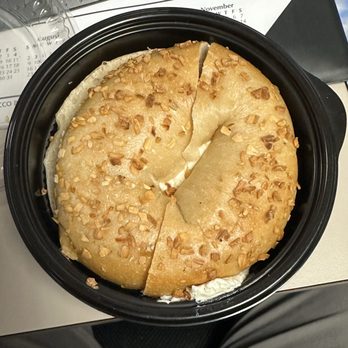 Harrison Bagels - Dug up an old Boston Market sides container to house my Onion Bagel w/ Cream Cheese - Bagels Near Me - Harrison, New York Harrison Bagels - Dug up an old Boston Market sides container to house my Onion Bagel w/ Cream Cheese - Bagels Near Me - Harrison, New York