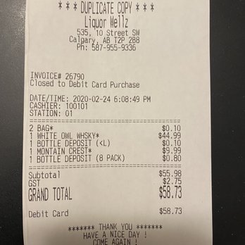LiquorWellz - a receipt for a liquor company - Beer, Wine & Spirits Near Me - Calgary, Alberta