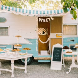 The Gardens At Peacock Farms - Adorable vintage trailer as a dessert bar! Photo by Danielle Poff
