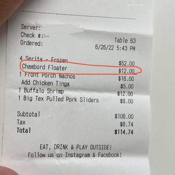 The Yard - Receipt - Sports Bars Near Me - McKinney, Texas