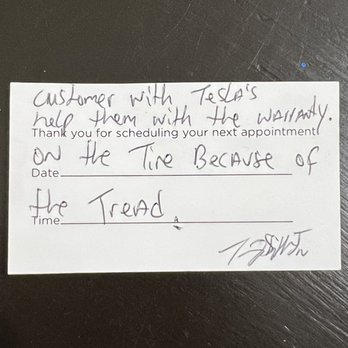 Tire Kingdom - This is what Terry wrote on the back of his business card to take care of my warranty in the future. - Tires Near Me - Saint Cloud, Florida Tire Kingdom - This is what Terry wrote on the back of his business card to take care of my warranty in the future. - Tires Near Me - Saint Cloud, Florida