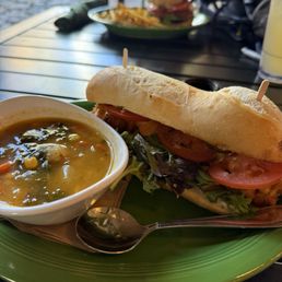 Buffalo cauliflower po'boy with potato soup Buffalo cauliflower po'boy with potato soup