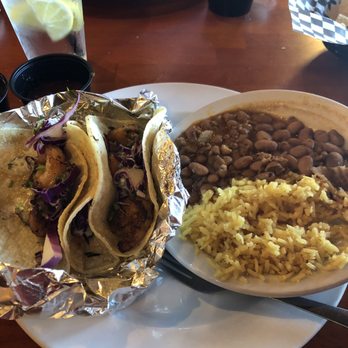 Habanero Mexican Grill - Baha (shrimp) tacos with rice and beans with bacon & chorizo. Can't remember the name of them. - Mexican Near Me - Benton, Kentucky