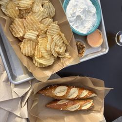Chips and dip and pretzels