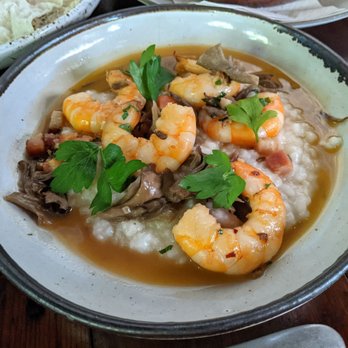 Manuela - Shrimp & rice grits (mushroom, bacon) - New American Near Me - Los Angeles, California Manuela - Shrimp & rice grits (mushroom, bacon) - New American Near Me - Los Angeles, California