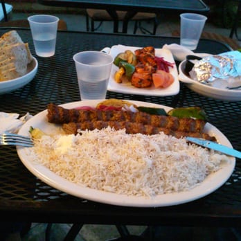Lemon Zest Cafe - Front: lule kabobs, some grilled vegetables, picked radishes, and rice (also came with a pat of butter). Back: chicken kabob. - Mediterranean Near Me - Glendale, California Lemon Zest Cafe - Front: lule kabobs, some grilled vegetables, picked radishes, and rice (also came with a pat of butter). Back: chicken kabob. - Mediterranean Near Me - Glendale, California