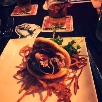 Steak + Vine - 3 little pigs pork pulled pork sandwich and seasoned fries - Steakhouses Near Me - La Grange, Illinois Steak + Vine - 3 little pigs pork pulled pork sandwich and seasoned fries - Steakhouses Near Me - La Grange, Illinois