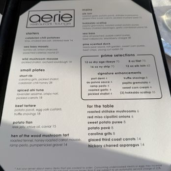 Aerie Restaurant & Lounge - Menu - New American Near Me - Acme, Michigan