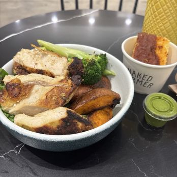 Naked Farmer - Chicken breast, sweet potato, broccoli, greens, basil pesto and corn bread:)! - New American Near Me - Sunrise, Florida Naked Farmer - Chicken breast, sweet potato, broccoli, greens, basil pesto and corn bread:)! - New American Near Me - Sunrise, Florida