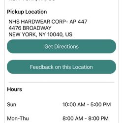 NHS Hardware - Ups screenshot with time for pickup